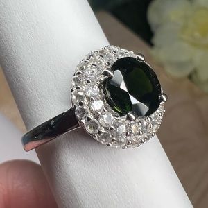Genuine Tourmaline and Diamond Sterling Silver Ring